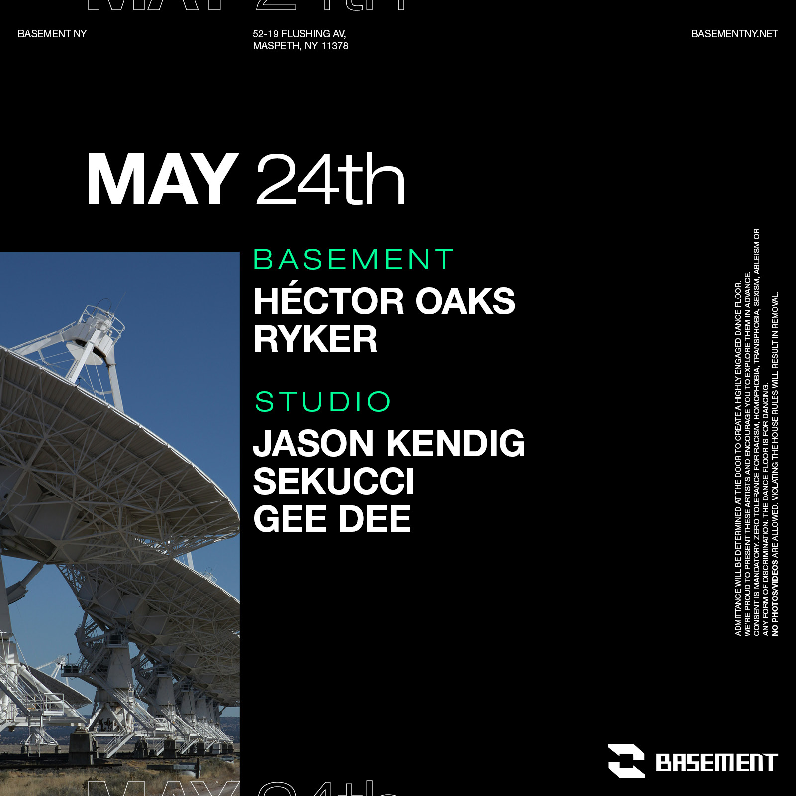 MAY 24 Basement HÉCTOR OAKS RYKER Studio JASON KENDIG SEKUCCI GEE DEE